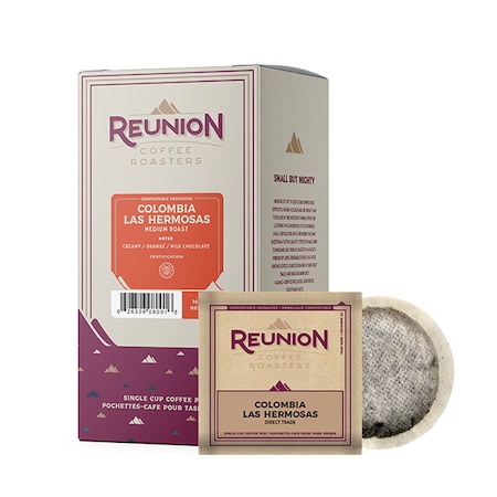 Reunion Coffee Roasters Colombia Las Hermosas, Soft Coffee Pods, PK96 PK RI8001